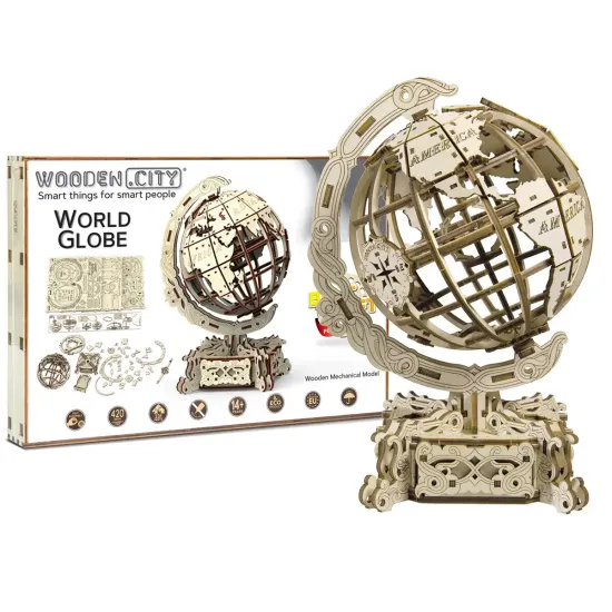 3D koka puzle, Pasaules Globuss, 269 gab, woodencity, WR341