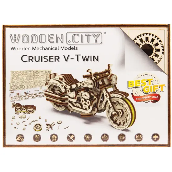 Деревянный 3D пазл, Крузер V-Twin, 168 деталей, woodencity, WR342