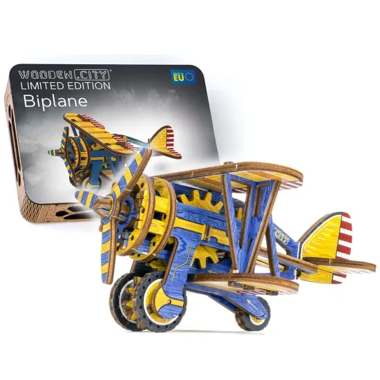 3D puidust pusle, Piiratud Väljaanne Biplane, 65 tükki, woodencity, LE-012
