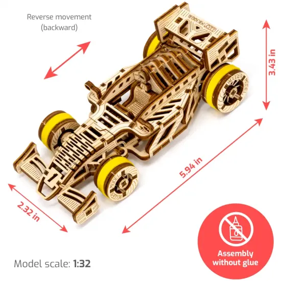 3D koka puzle, mašīna, Formula, 105 gab, woodencity, WR326