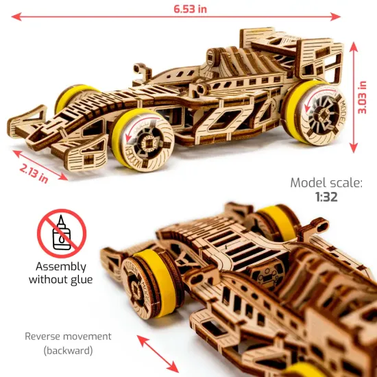 3D koka puzle, mašīna, Formula, 105 gab, woodencity, WR326