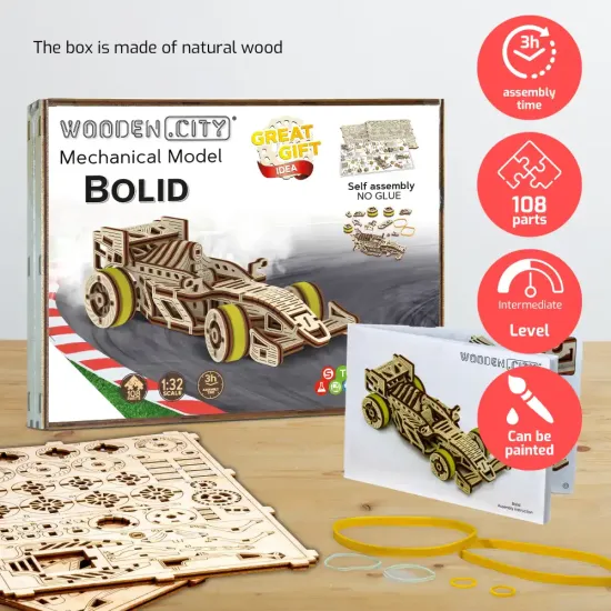 3D koka puzle, mašīna, Formula, 105 gab, woodencity, WR326