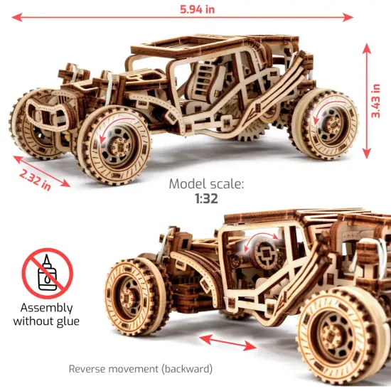 3D koka puzle, mašīna, Bagijs, 137 gab, woodencity, WR336