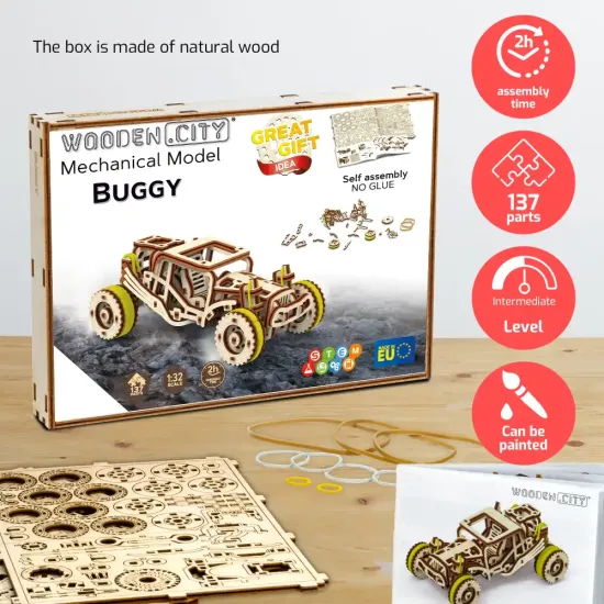 3D koka puzle, mašīna, Bagijs, 137 gab, woodencity, WR336