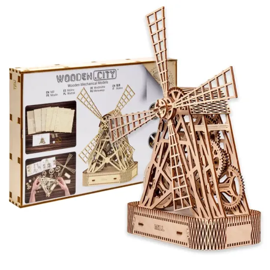 3D medinis galvosūkis, Malūnas, 222 dalių, woodencity, WR307